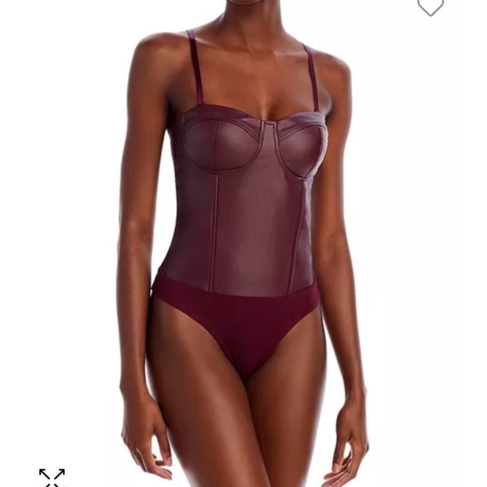 NWT Aqua‎ Burgundy Bodysuit Faux Leather Size Medium Whimsigoth